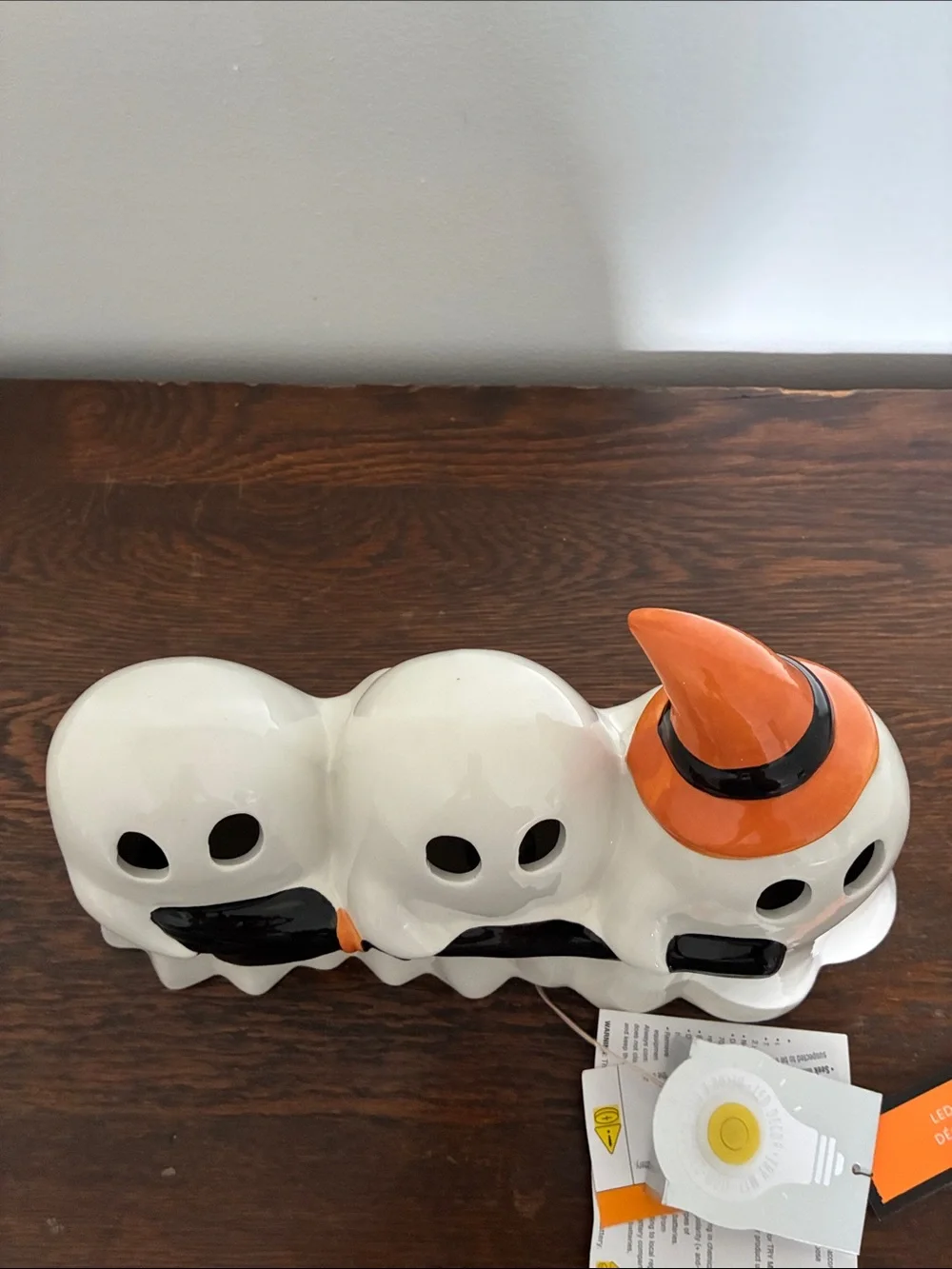 NWT- Ceramic LED LIGHT UP Ghost Trio Halloween Decoration